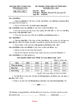 Đề thi học sinh giỏi cấp tỉnh THCS môn Địa lí 9 năm 2021-2022 Sở GD Quảng Nam (có lời giải)