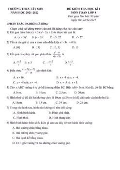 Đề kiểm tra học kì 1 Toán 8 năm 2021 – 2022 trường THCS Tây Sơn – Hà Nội