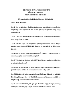 Đề cương ôn tập giữa học kì 1 môn Sinh học 11 sách Cánh diều