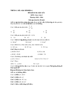 Đề thi học kì 2 môn Toán lớp 5 trường tiểu học Kim Đồng năm 2015 - 2016