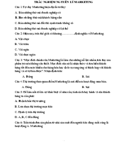 Trắc nghiệm nguyên lý Marketing
