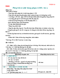 Giáo án Toán 2 sách Chân trời sáng tạo (Cả năm) | Tuần 13