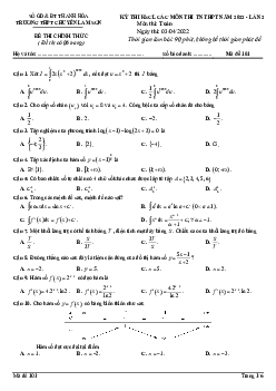 Đề thi thử THPT Quốc gia 2022 môn Toán lần 2 trường THPT Chuyên Lam Sơn, Thanh Hóa (có đáp án)