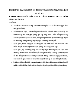 Lịch sử 10 bài 40: Lê-nin và phong trào công nhân Nga đầu thế kỷ XX