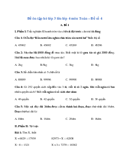 Đề ôn tập hè lớp 3 lên lớp 4 môn Toán năm 2024 - Đề số 4