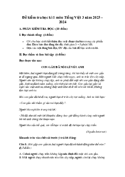 Đề thi học kì 1 môn Tiếng Việt 3 năm 2023 - 2024 (Đề 3) | Kết nối tri thức với cuộc sống