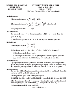 Đề tuyển sinh lớp 10 THPT môn Toán năm 2018 – 2019 sở GD và ĐT Bình Dương