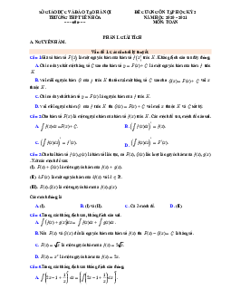 Đề cương học kỳ 2 Toán 12 năm 2020 – 2021 trường THPT Yên Hòa – Hà Nội