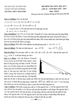 Đề giữa học kỳ 1 Toán 10 năm 2022 – 2023 trường THPT Trần Phú – TP HCM