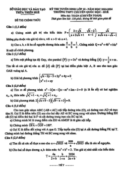 Đề tuyển sinh lớp 10 môn Toán (chuyên) năm 2023 – 2024 trường chuyên Quốc học Huế