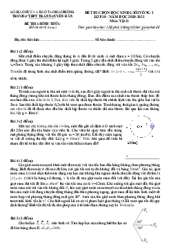 Đề thi HSG môn Lý lớp 10 năm 2020-2021 trường Trần Nguyên Hãn vòng 1 có đáp án