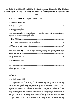 Tiểu luận Nguyên lý về mối liên hệ phổ biến và vận dụng quan điểm toàn diện để phân tích những ảnh hưởng của Covid -19 | Triết học Mác - Lênin | Học viện Ngân Hàng