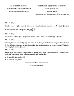 Đề thi HSG Toán cấp trường năm 2020 – 2021 trường chuyên Lam Sơn – Thanh Hóa