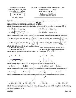 Đề cuối HK1 Toán 10 năm 2021 – 2022 trường chuyên Nguyễn Tất Thành – Kon Tum