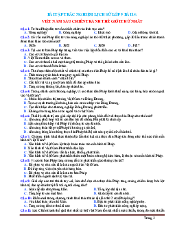 Trắc Nghiệm Môn Sử Bài 14: Việt Nam sau Chiến tranh thế giới thứ nhất (Có Đáp Án)