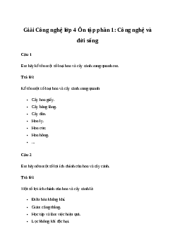 Giải Công nghệ lớp 4 Ôn tập phần 1: Công nghệ và đời sống | Chân trời sáng tạo