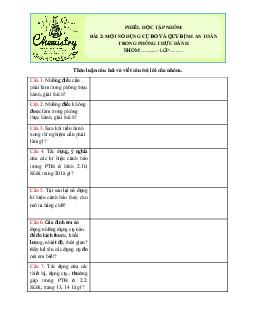 Chủ đề 1. Bài 2: Một số dụng cụ đo và quy định an toàn trong phòng thực hành(Phiếu học tập) | Bài giảng KHTN 6 | Cánh diều | Bài giảng PowerPoint KHTN 6 | Cánh diều