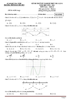 Đề thi thử tốt nghiệp môn Toán 2021 Trường THPT Hàn Thuyên lần 1 (có đáp án)