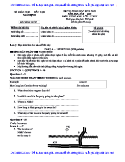 Đề thi học sinh giỏi môn Tiếng Anh SGD và ĐT Nam Định năm học 2014 - 2015 (có đáp án)