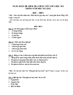 Ngân hàng đề Đọc hiểu Tiếng Việt lớp 5 giữa học kì 1 năm 2024