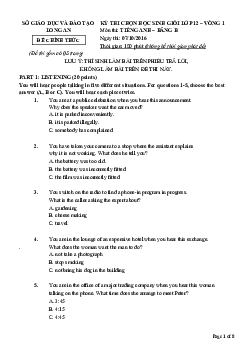 Đề thi chọn đội tuyển dự thi Học sinh giỏi quốc gia THPT năm 2016 môn Tiếng Anh tỉnh Quảng Trị (Vòng I)