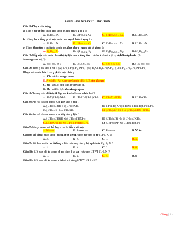 180 câu hỏi trắc nghiệm có đáp án Hóa học lớp 12: Amin - Amino axit - Protein
