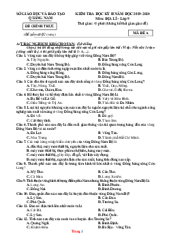 Đề thi học kỳ 2 năm 2019-2020 môn địa lí 9 Sở GD Quảng Nam (có lời giải)