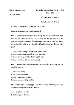 Đề thi giữa học kì 2 môn Giáo dục kinh tế và Pháp luật 11 sách Cánh diều