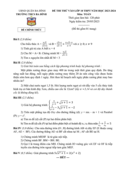 Đề thi thử Toán vào lớp 10 năm 2023 – 2024 trường THCS Ba Đình – Hà Nội