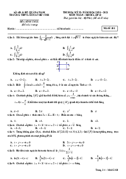 Đề thi HK2 Toán 12 năm 2020 – 2021 trường THPT Lương Thế Vinh – Quảng Nam