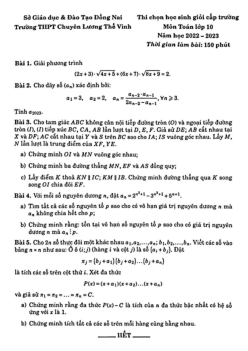 Đề HSG Toán 10 năm 2022 – 2023 trường chuyên Lương Thế Vinh – Đồng Nai
