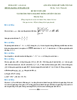 Đề tuyển sinh lớp 10 môn Toán (chuyên) năm 2020 – 2021 trường THPT chuyên ĐHSP Hà Nội