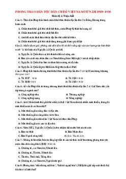 TOP 120 câu trắc nghiệm phòng trào dân tộc dân chủ ở Việt Nam (1919-1930) có đáp án
