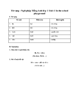 Từ vựng - Ngữ pháp Tiếng Anh lớp 1 Unit 1 In the school playground | Global Success