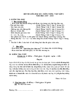 Đề thi giữa học kì 1 môn Tiếng Việt lớp 5 theo Thông tư 22