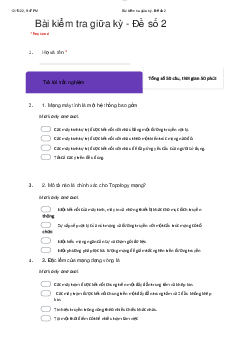 Bài tập trắc nghiệm (quiz) số 02 môn Mạng máy tính | Học viện Công nghệ Bưu chính Viễn thông