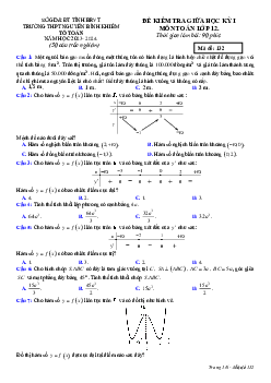 Đề giữa học kỳ 1 Toán 12 năm 2023 – 2024 trường THPT Nguyễn Bỉnh Khiêm – BR VT