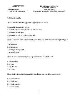 Đề thi học kì 2 lớp 10 năm 2022 - 2023 sách Kết nối tri thức với cuộc sống Sinh học 10