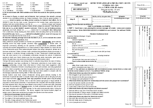 Đề Thi Tuyển Sinh Lớp 10 Trường THPT Chuyên Lê Hồng Phong, Nam Định Năm Học 2019 – 2020. Môn Thi Tiếng Anh (đề Chuyên)