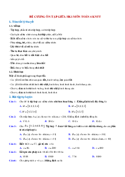 Đề cương ôn tập giữa kì 1 Toán 6 Kết nối tri thức năm học 2023 - 2024