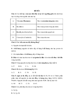 Bộ đề kiểm tra 1 tiết Chương I môn Hóa học lớp 10 - Kết Nối Tri Thức