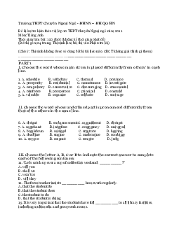 Trường THPT Chuyên Ngoại Ngữ - ĐHNN – ĐH QG HN Đề kiểm tra kiến thức vào lớp 10 THPT Chuyên Ngoại ngữ năm 2011 Môn Tiếng Anh