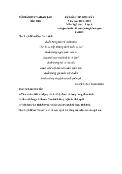 Đề thi học kì 1 lớp 9 môn Ngữ văn Sở GD&ĐT Bến Tre năm học 2018 - 2019