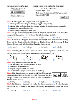 Đề Thi HSG Vật Lí 12 Sở Giáo Dục Quảng Nam 2022 Có Đáp Án