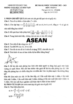 Đề thi Olympic Toán 6 năm 2022 – 2023 phòng GD&ĐT Đức Thọ – Hà Tĩnh