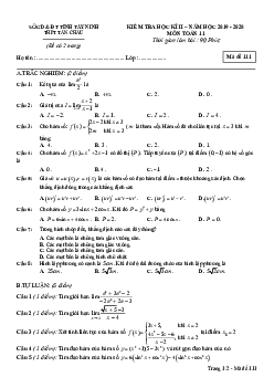Đề thi học kì 2 Toán 11 năm học 2019 – 2020 trường THPT Tân Châu – Tây Ninh