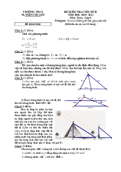 Đề kiểm tra cuối kỳ 2 Toán 8 năm 2020 – 2021 trường THCS Nguyễn Thị Lựu – Đồng Tháp