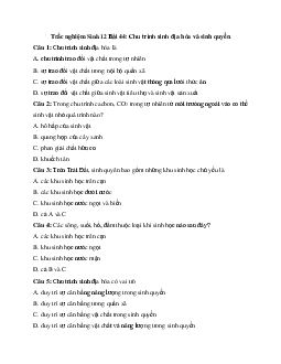 Trắc nghiệm Sinh 12 Bài 44: Chu trình sinh địa hóa và sinh quyển