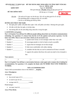 Đề thi tháng học sinh giỏi cấp tỉnh THPT năm 2021 môn Tiếng Anh