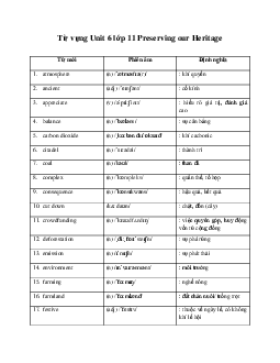 Từ vựng Unit 6: Preserving our Heritage | Tiếng anh 11 Global Success